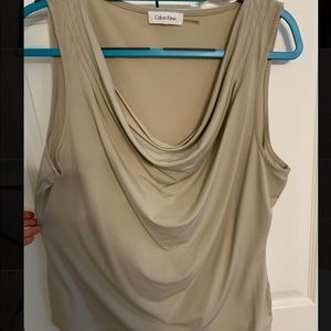 Calvin Klein Beige Sleeveless Cowl Neck Tank Top Blouse